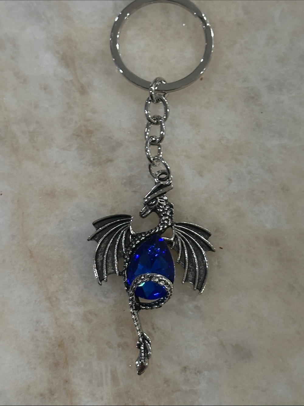 Silver Dragon Keychain with Blue Gem